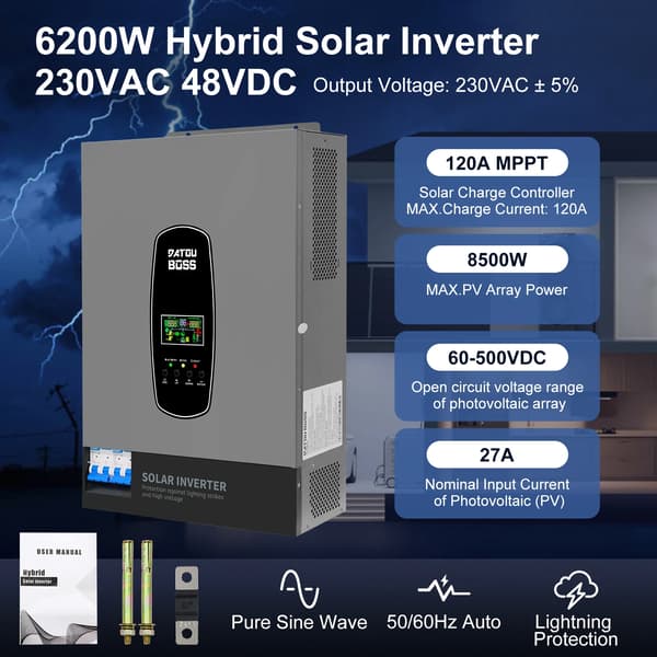 Hybrid sol inverter, hög effektklass, MPPT-teknik,48V 6200W