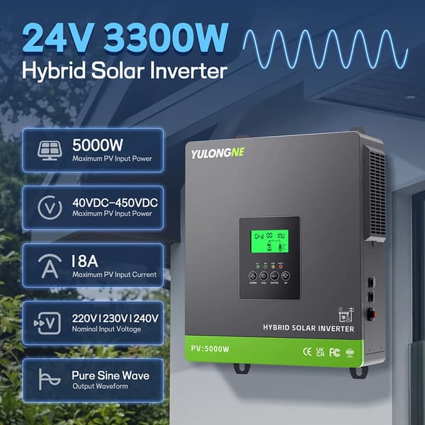 Solomvandlare, inbyggd MPPT-kontroller, stöder litiumbatterier,24V-3.3kW