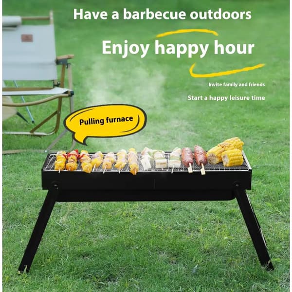 Bærbar BBQ Grill, Kulmadlavning, Sammenklappeligt Design,sort