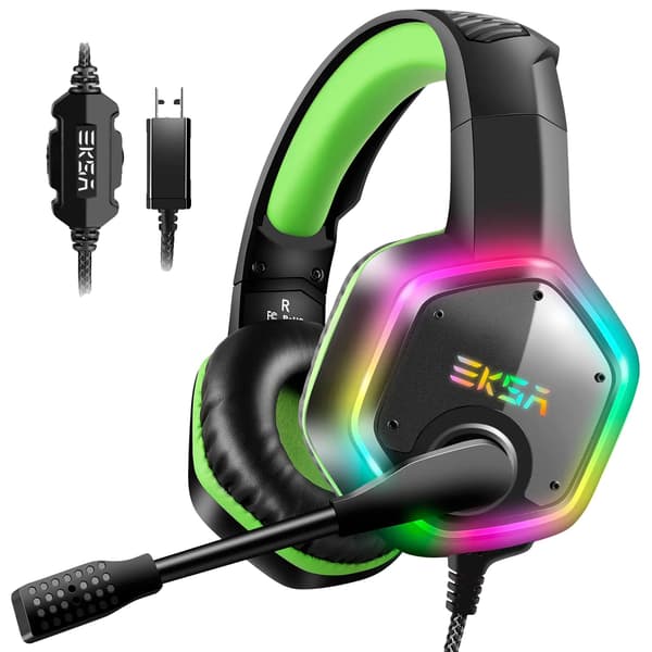 Gamingheadset, 7.1 surroundljud, brusreducerande mikrofon, Grön