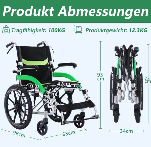 Terrängrullstol, Lätttryckt Design, Fällbar för Kompakt Förvaring,armégrön