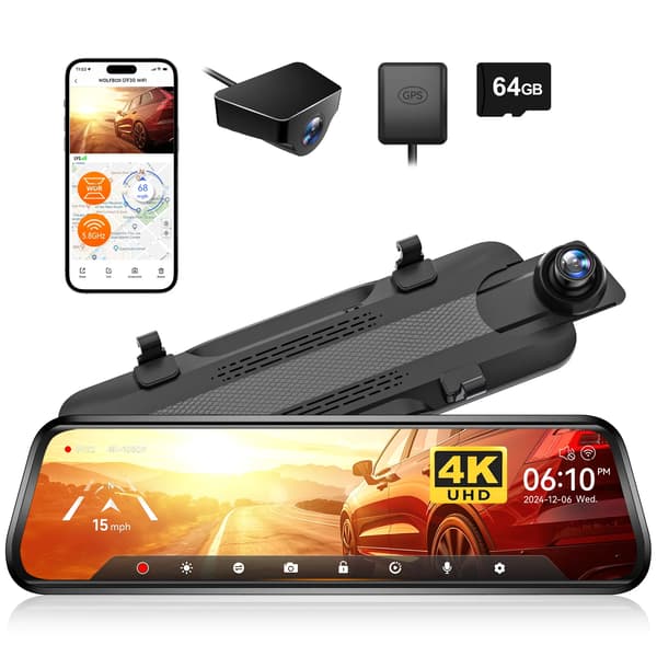 Dashkamera, 4K videokvalitet, dubbla linser, gratis 64G TF-kort, INGEN HW KIT