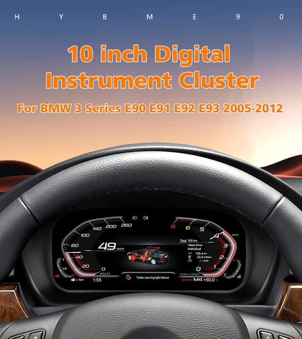 Carplay, Dashboard Display, 1920 x 720 pixels, Højkvalitets LCD, Kompatibel med BMW 3 Series E90 E91 E92 E93 2005-2012