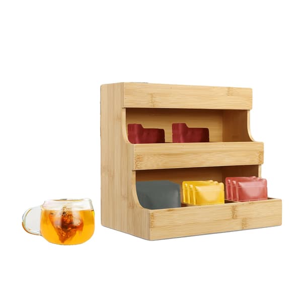 Teebag Organizer, 9 Rum, Holdbar Bambus Konstruktions,3-lags, Træfarve