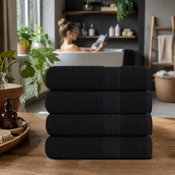 Ansigtshåndklæde, 100% Bomuld, Moderne Design,Sort