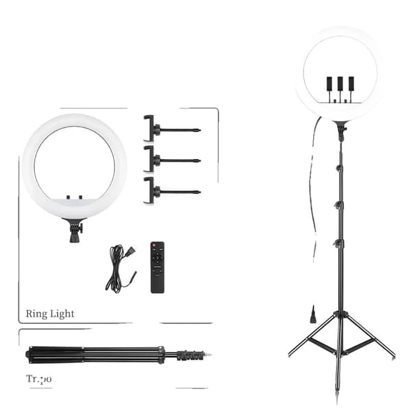 Ring Light, Dæmpbar Lysstyrke, 360° Rotation,18E 200cm Tripod