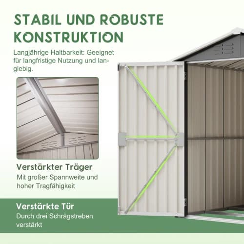 Trädgårdshus, 142 x 185 cm, Solid Stål Konstruktion, Vattentät, Integrerad Ventilation, Låsbar Dörr
