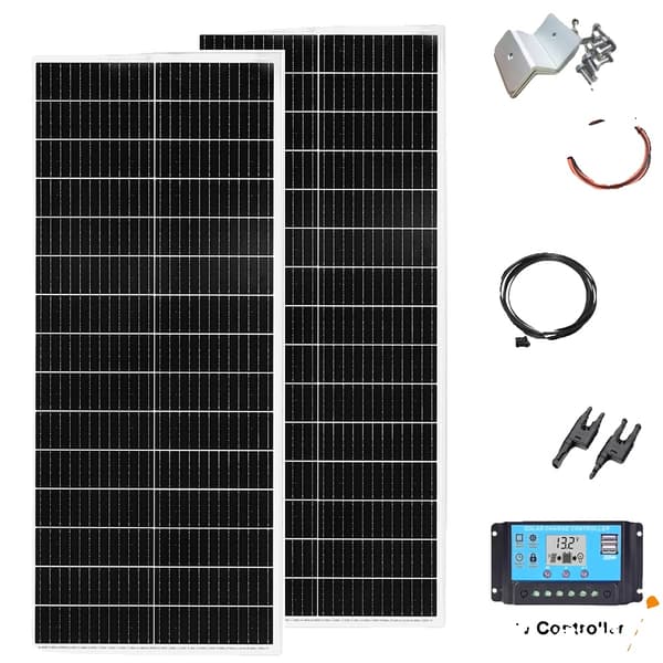 Solpanelset, 20A Laddningsregulator, Inkluderar Monteringsfästen,200W solpanel kit