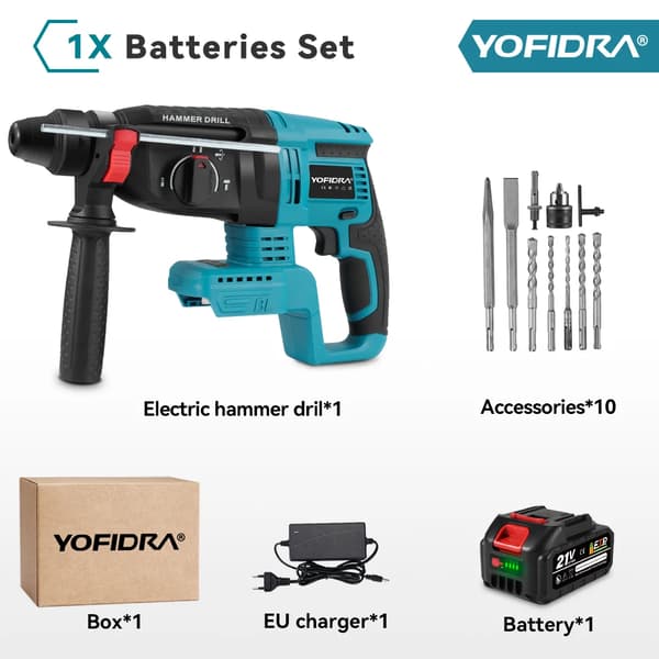 Rotationshammare, borstlös motor, sladdlös design, 1 batteriset-D
