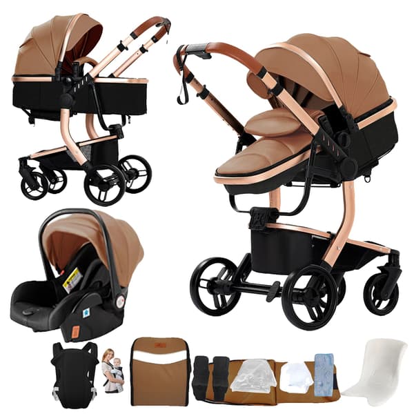 Barnvagn, Fällbar Design, Bilbarnstol Kompatibel,X518-BROWN