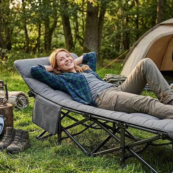 Campingbed, Justerbart Ryggstöd, Bärbar Design,grå