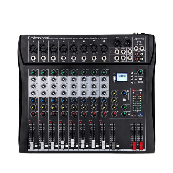 Ljudmixer, 8 kanaler, Bluetooth- och USB-anslutning,DT8
