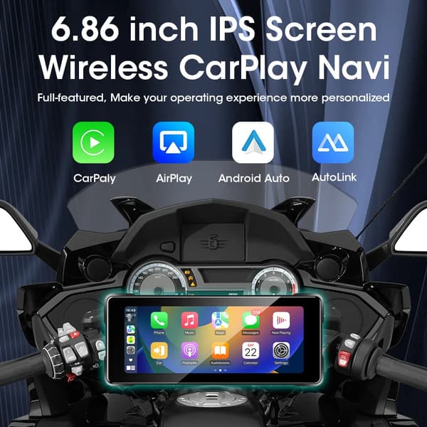 Motorcykeldisplay, Trådlös Carplay, Bluetooth-anslutning,PND