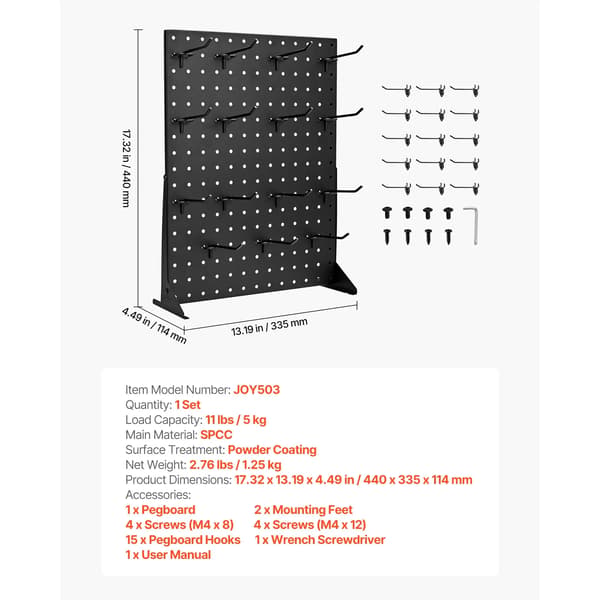 Pegboard Display Stand, Stål Konstruktion, Nem Samling,1 Sæt