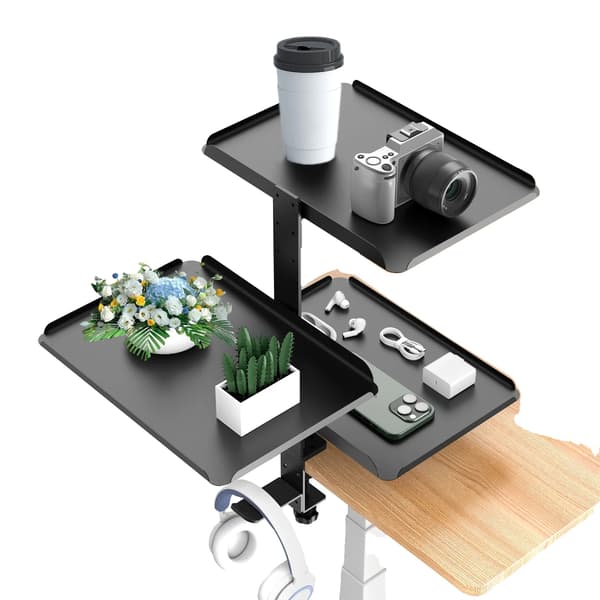 Opbevaringsreol, 3-lags design, justerbar klemmontering,sort