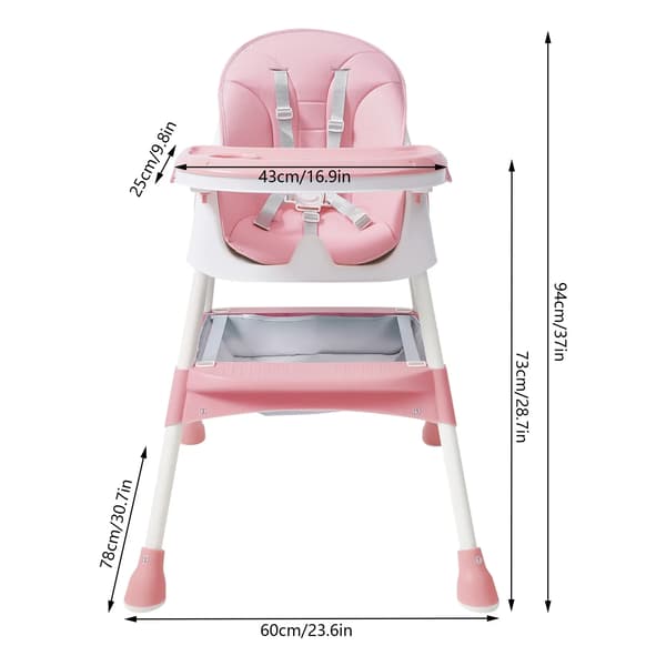 Hög stol för spädbarn, vadderad sits, förbättrade säkerhetsfunktioner,Rosa