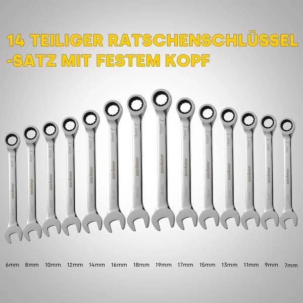 Ratsche Nøglesæt, 90 Tænder, 14-Dels Sæt,14Pcs