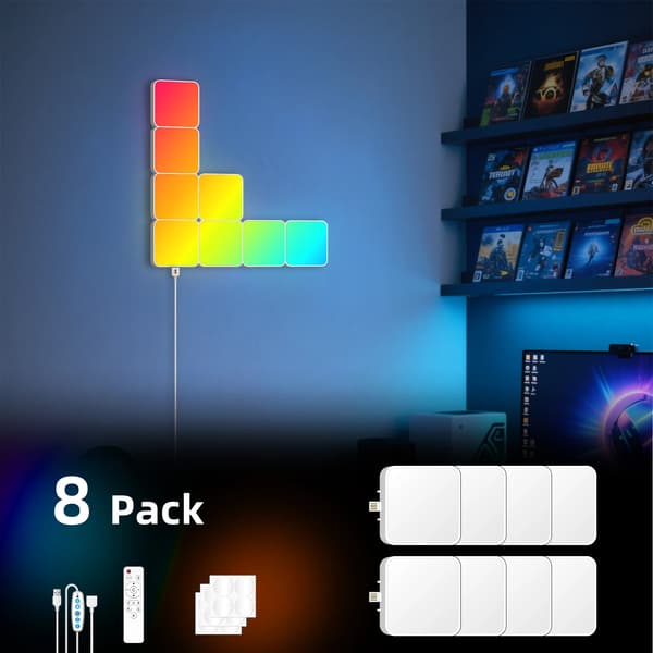 LED Væglampe, RGB Ambient Belysning, Musik Synkroniseringsfunktion,SquareLight8PCS
