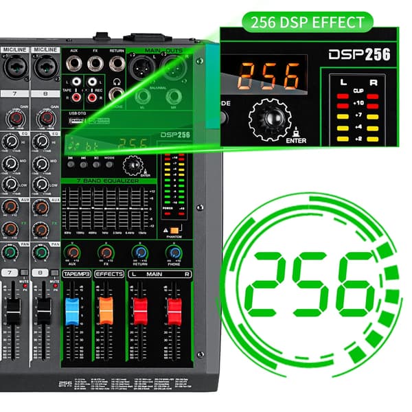 Lydmixer, 8 Kanaler, Indbygget DSP Effekter,MG8