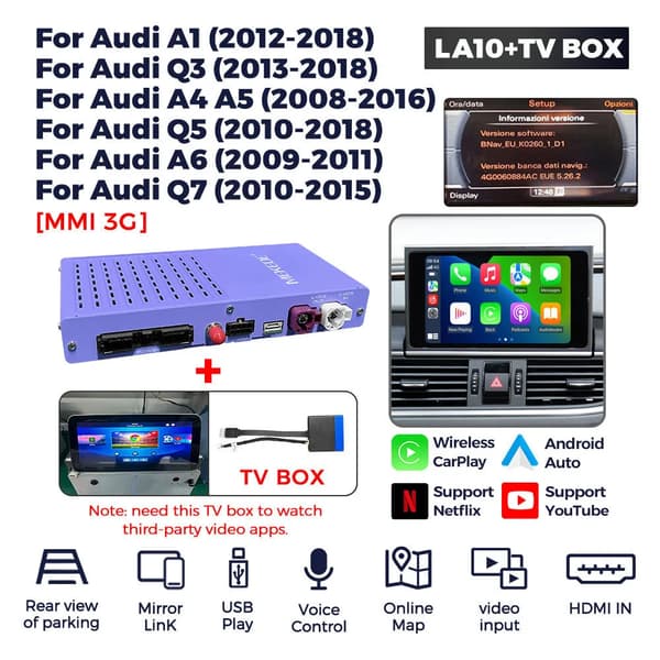 Dekoderlåda, Trådlös CarPlay, Android Auto Retrofit Kit,LA10-AU3G-TVBOX