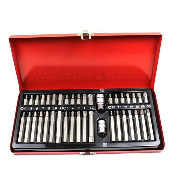 Hex Spline Socket Bit Kit, 40 Stykker, 12mm Base, 3/8 Tommer og 1/2 Tommer Adaptere