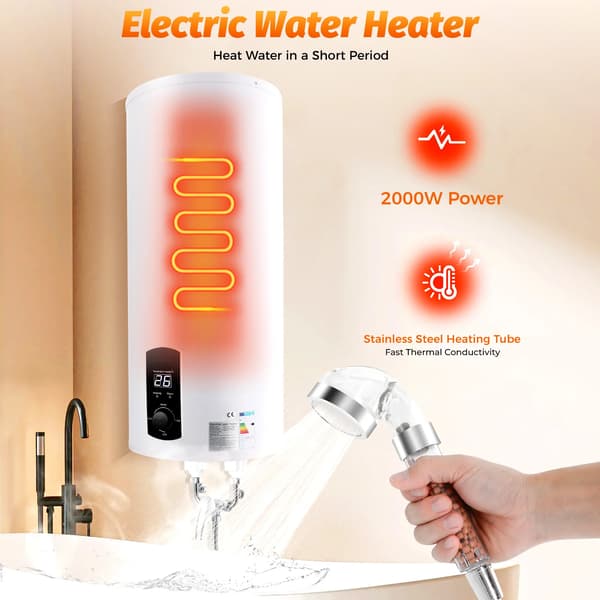 Elektrisk Varmvattenberedare, Kolonn Design, 2000W Effekt,VIT, EU