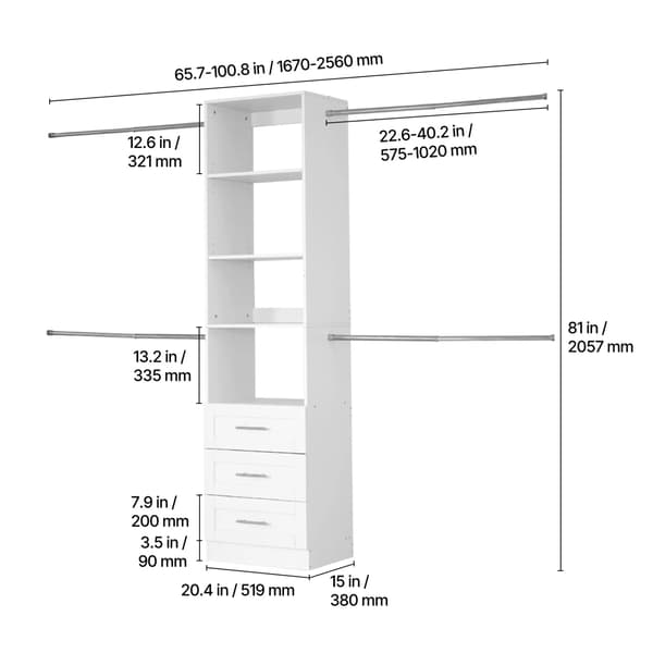 Skabssystem Hylder, Holdbart Materiale, Tilpasselig Konfiguration,99x81x15tommer