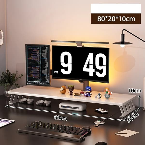 Monitorhöjare, Stöd för dubbla skärmar, Ergonomisk design,Vit-80cm