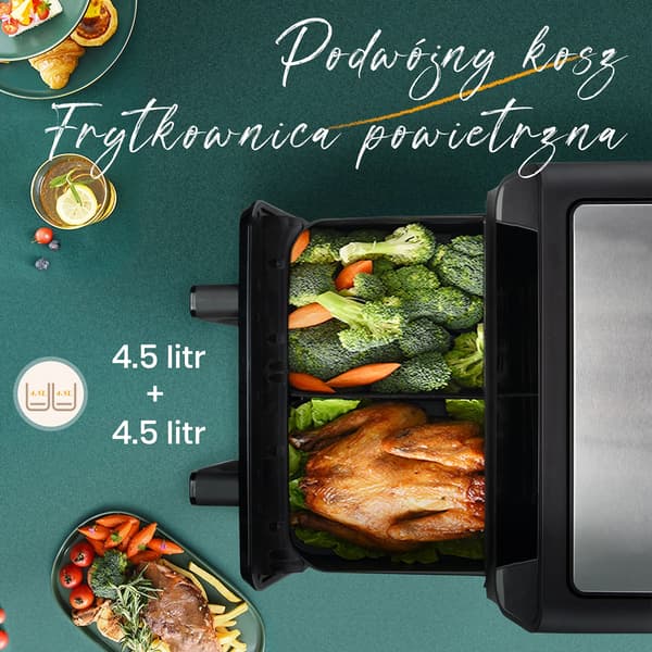 Luftfritös, Dubbelkammare, Touch LED-kontroll,Luftfritös