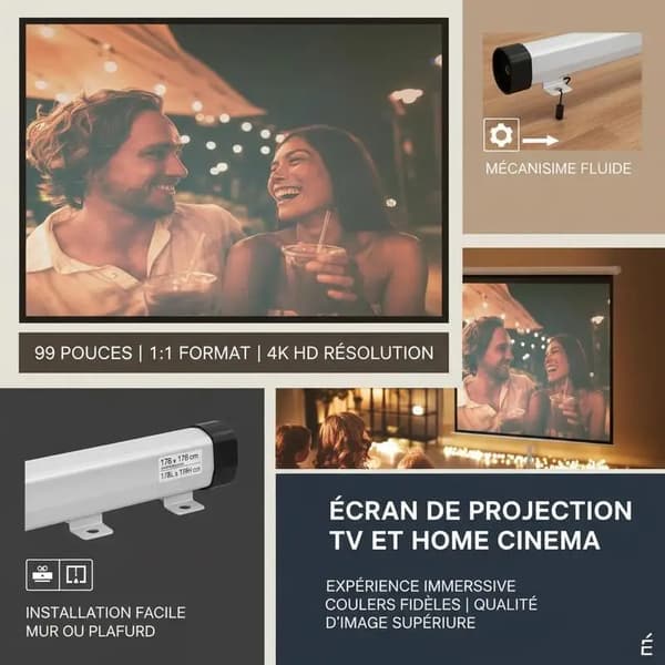 Projektionsskærm, 99 tommer diagonal, 4K HD understøttelse,99tommer