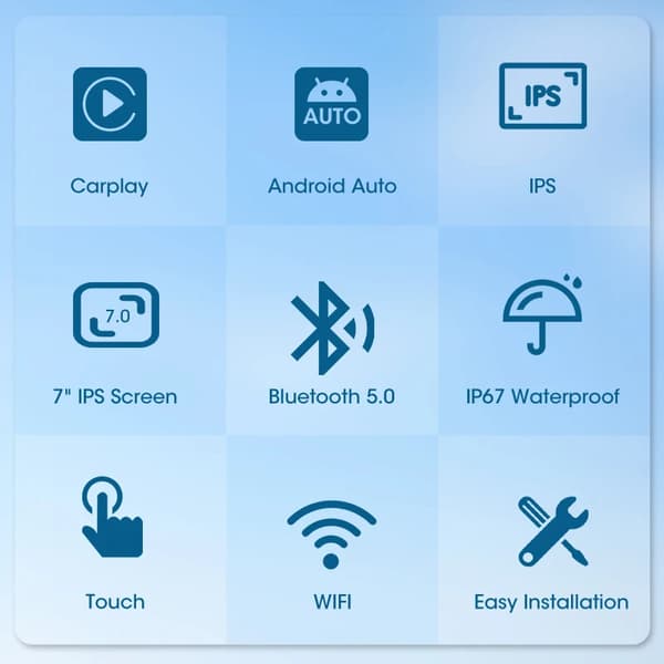 Motorcykel Dashboard Display, 7 tommer, Trådløs Forbindelse,7 tommer Carplay