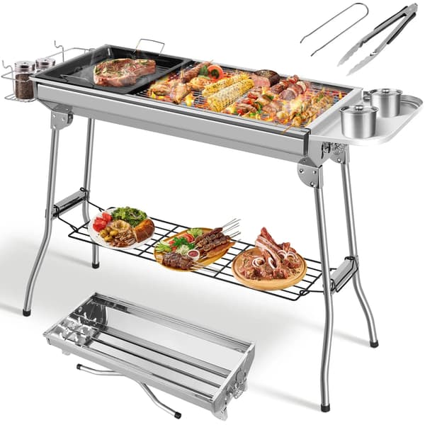 Kulgrill, Bærbar Design, Fuldstændige Tilbehør,Sølv