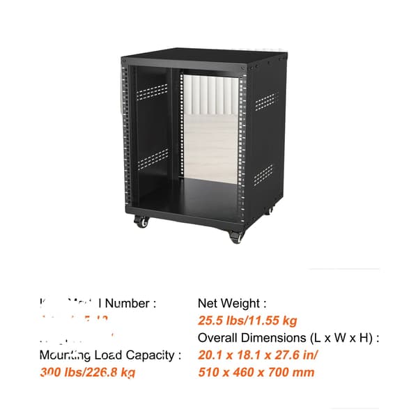 AV Rack, 12U kapacitet, öppen ramdesign,500 lbs LC