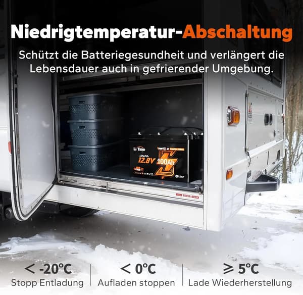 Lithiumbatteri, 100A BMS, Bluetooth-kompatibilitet, lavtemperaturbeskyttelse,sort