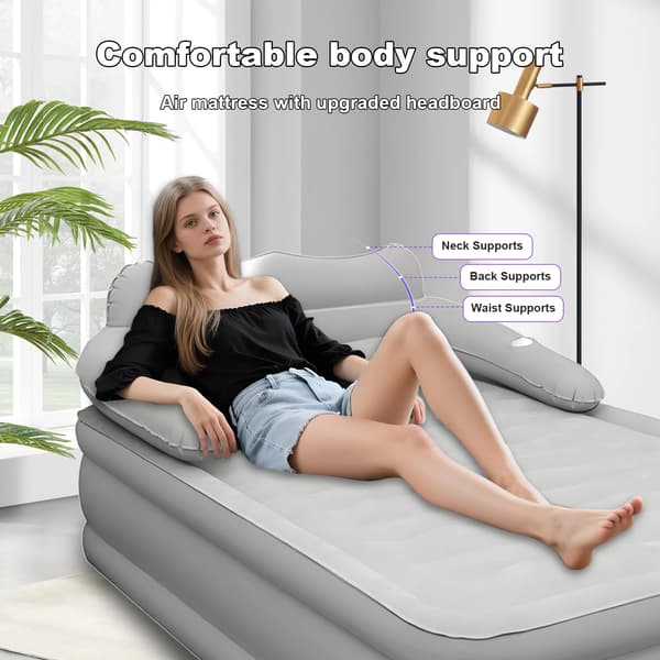 Luftmadrass, Inbyggd Pump, Fällbar Design,152cmx203cm x48cm, Offwhite