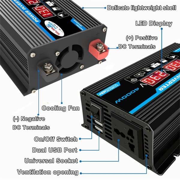 Inverter, Dual USB, LCD Skærm,4000W
