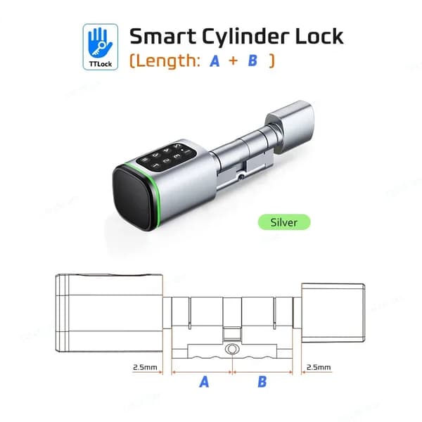 Dörrlås, Smart Åtkomstkontroll, Bluetooth-anslutning,Silver, A 40 B 40 till 65