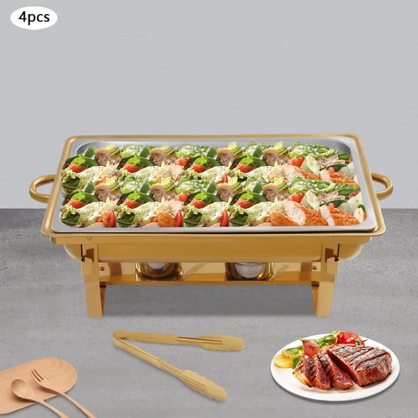 Chafing Dish Sæt, 410 Rustfrit Stål, Guld Finish, Firkantet Form, Stabelbar Opbevaring, Nem Håndtering
