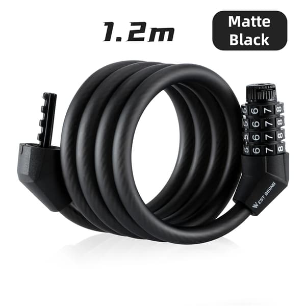 Cykel Kabel Lås, 4-Cifret Nøglefri System, Vandtæt Design,Mater Sort