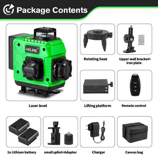 Laser Level, 4D Projection, Self-Leveling Function, 2xBattery Set
