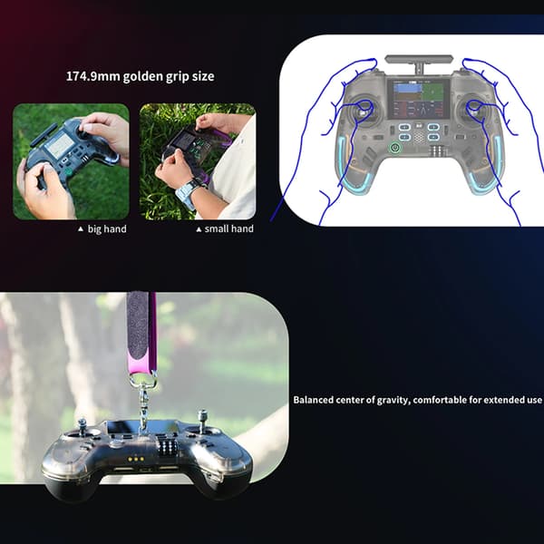 RC Transmitter, 2,4-tommer IPS Skærm, Programmerbar Controller,sort