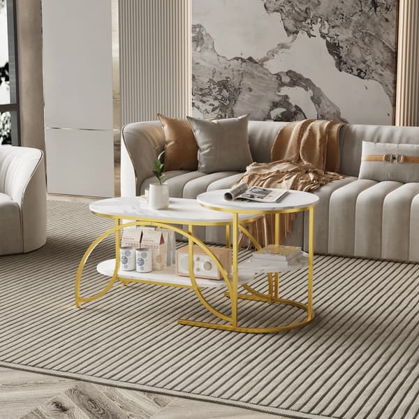 Soffbordsset, Nestbar Design, Marmorstruktur, Guld