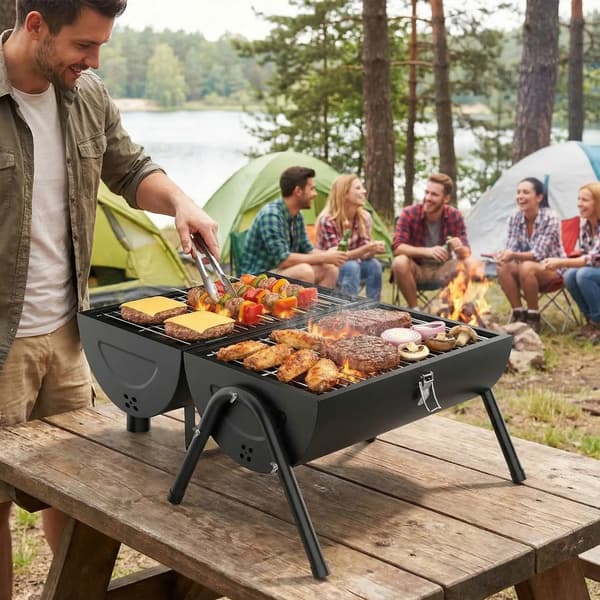 Kulgrill, Bærbar Design, Dobbelt-Sidet Madlavning,sort