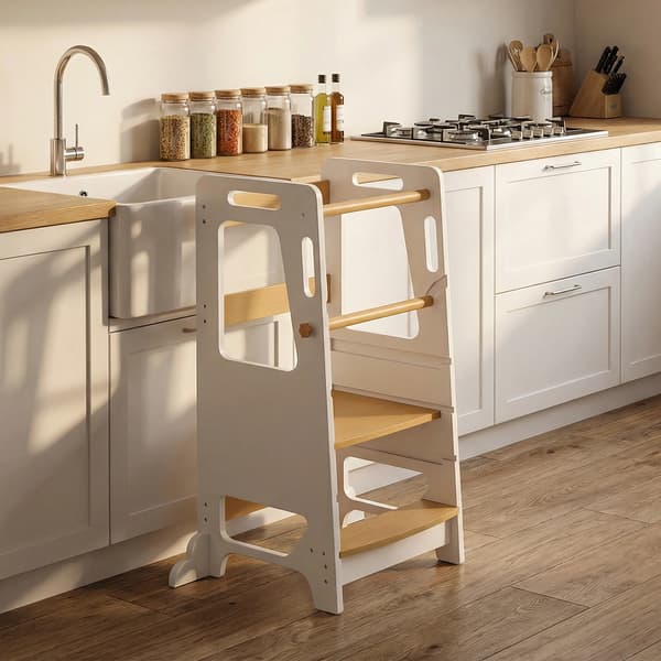 Lärande Torn, Justerbar Höjd, Halkfri Design,VIT