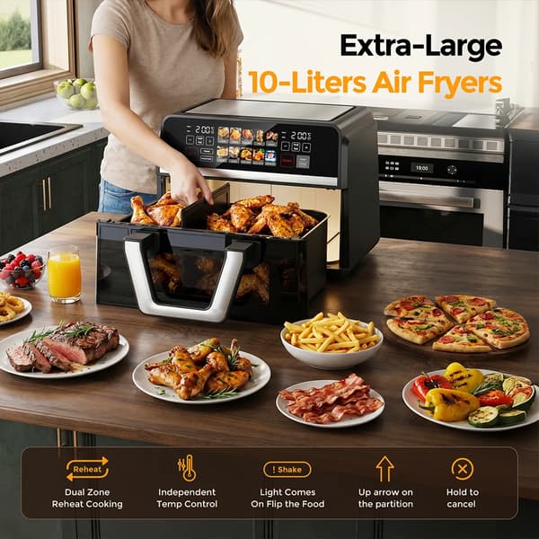 Luftfritös, Dubbelkorg, Olje-fri Matlagning,10L