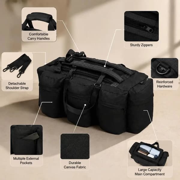 Duffel Bag, 45 Liter Kapacitet, Vandafvisende,Sort