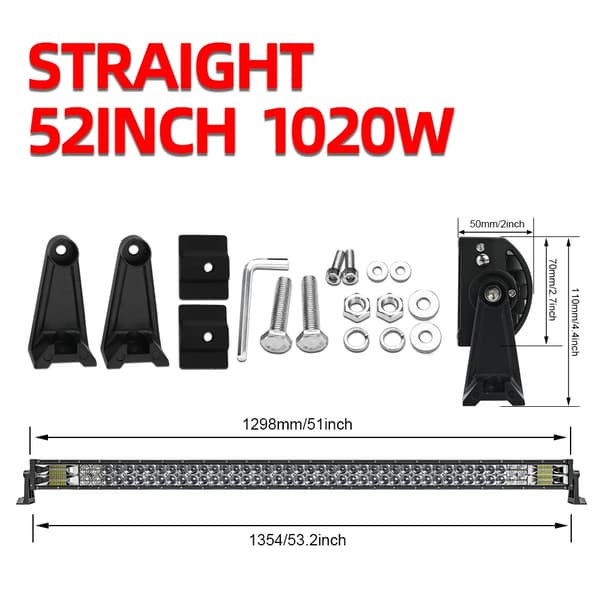 LED-ljusramp, hög lumen, justerbar montering,52tum 2-rader