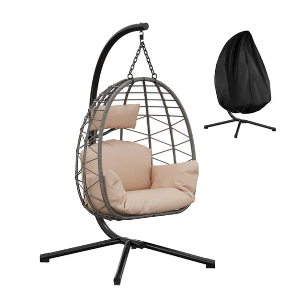 Hängande Äggstol, Allvädersöverdrag, Dämpad Sits, 196x105cm,Beige