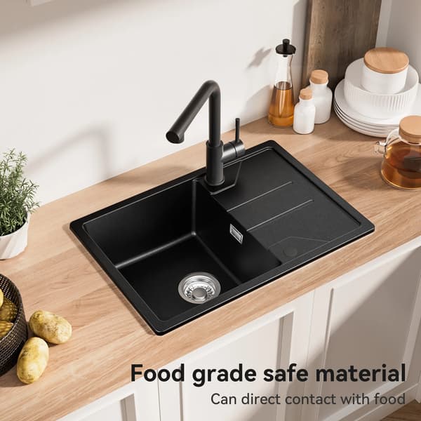 Køkkenvask, Komposit Granit, Enkelt Skål Design,sort