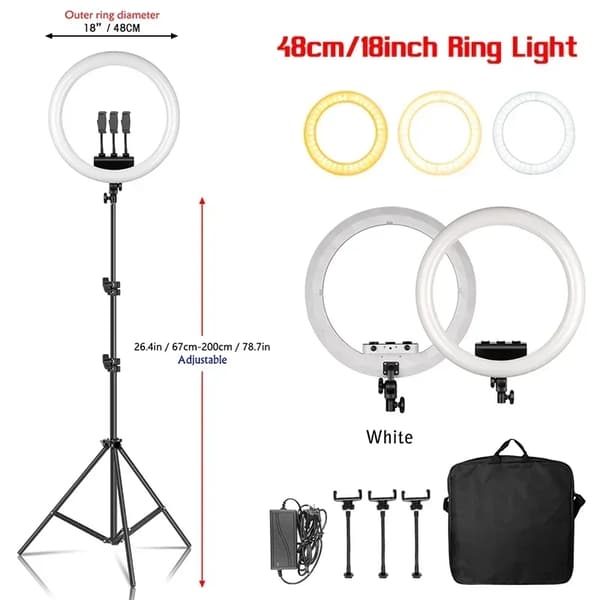 Ring Light, Dæmpbar Lysstyrke, Justerbar Stativ,200cm Hvid